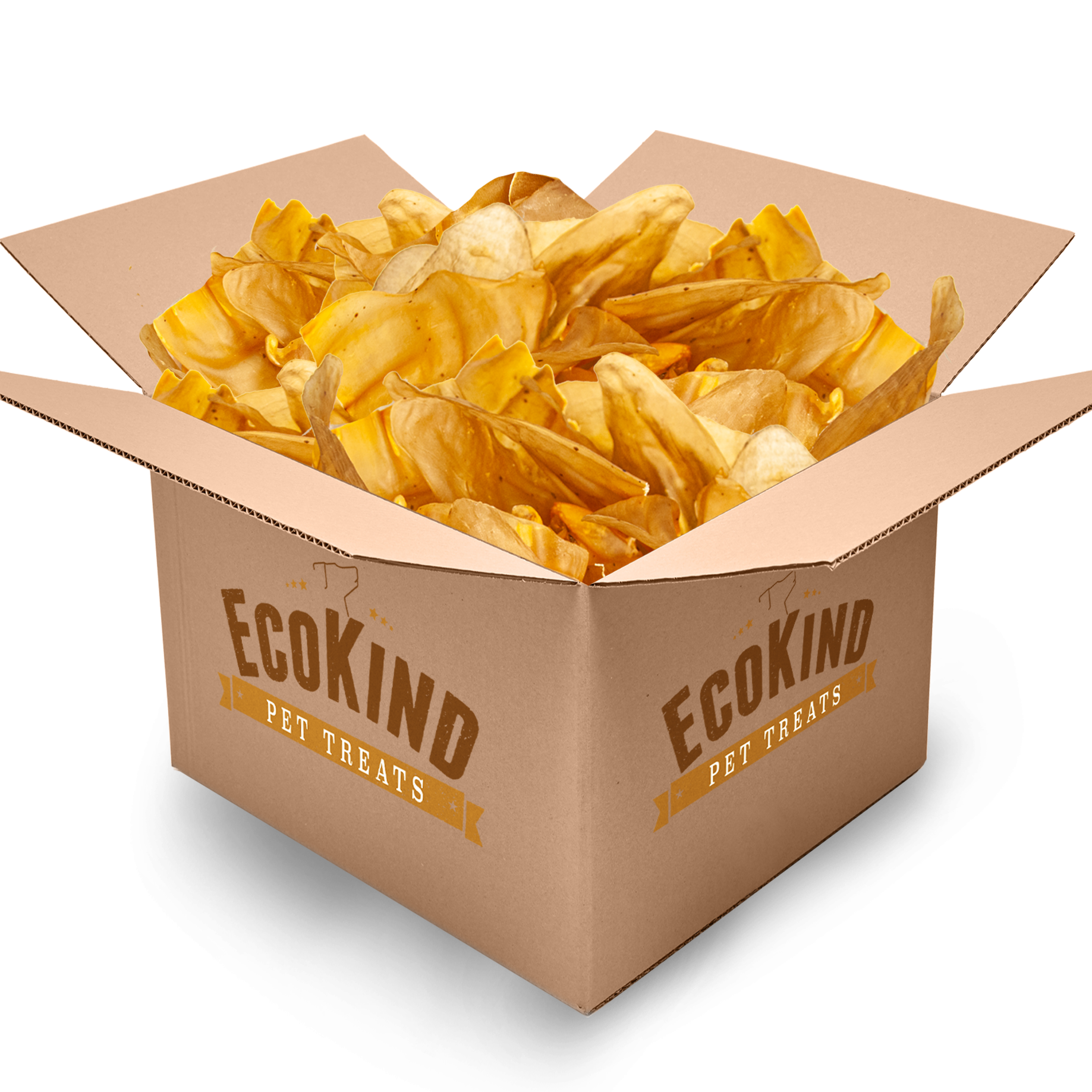 a box of EcoKind Cow Ears for Dogs - All-Natural, Gluten-Free Cow Ear Dog Treats, Protein-filled from grass-fed, hormone free beef