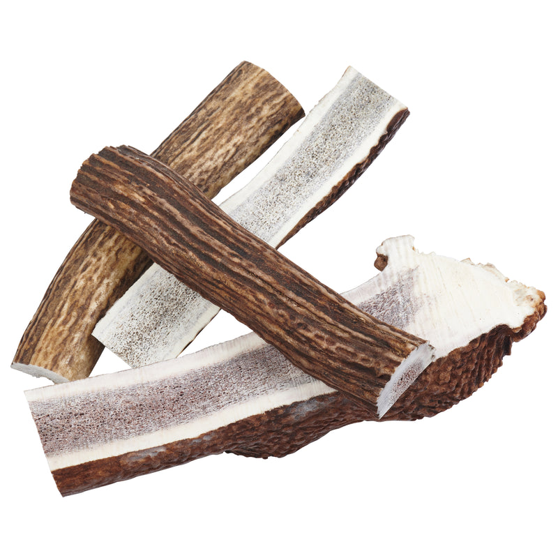 a bag of EcoKind Elk Split Antler Dog Chews - all-natural, long-lasting, treats for your dog or puppy, from the Rocky Mountains in the USA