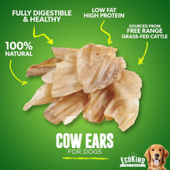 a box of EcoKind Cow Ears for Dogs - All-Natural, Gluten-Free Cow Ear Dog Treats, Protein-filled from grass-fed, hormone free beef