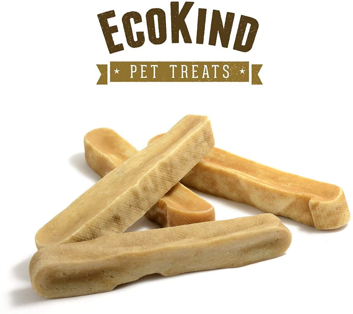 EcoKind logo and four Large Sticks - EcoKind Himalayan Yak Chew Treats - Long Lasting, Grain-Free Chews for Dogs and Puppies