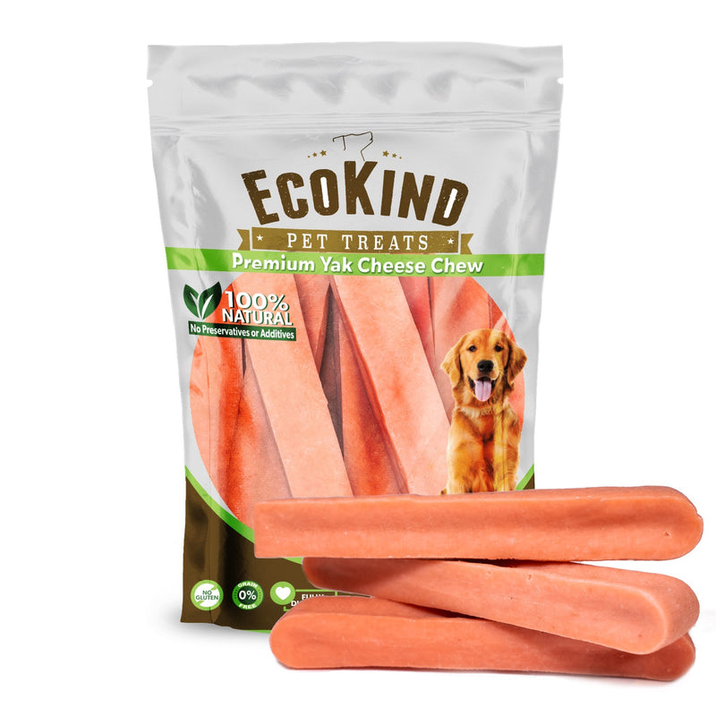 A bag of Large Strawberry EcoKind Himalayan Yak Chew Treats - Gluten-free & Long-Lasting Dog Chews for dogs and breeds of any size.