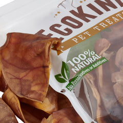 a bag of EcoKind Pig Ears for Dogs - All Natural, Gluten-Free Pig Ear Dog Treats from antibiotic and hormone free pork