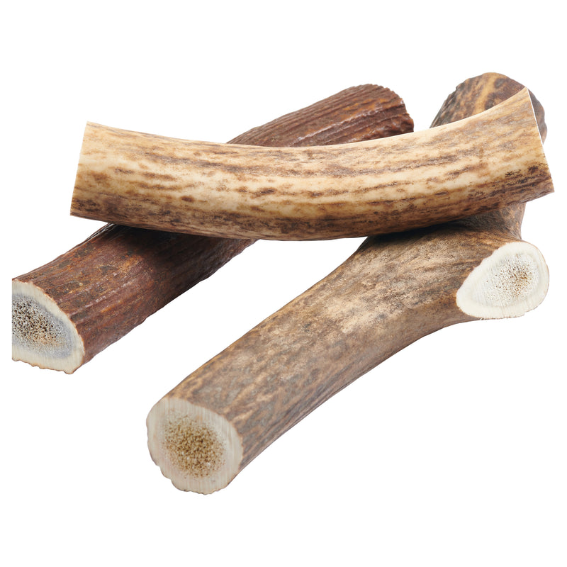 a bag of EcoKind Whole Elk Antler Dog Chews - all-natural, long-lasting, treats for your dog or puppy, whole antlers from the Rocky Mountains in the USA
