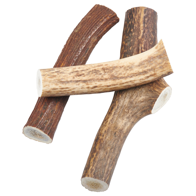 a bag of EcoKind Whole Elk Antler Dog Chews - all-natural, long-lasting, treats for your dog or puppy, whole antlers from the Rocky Mountains in the USA
